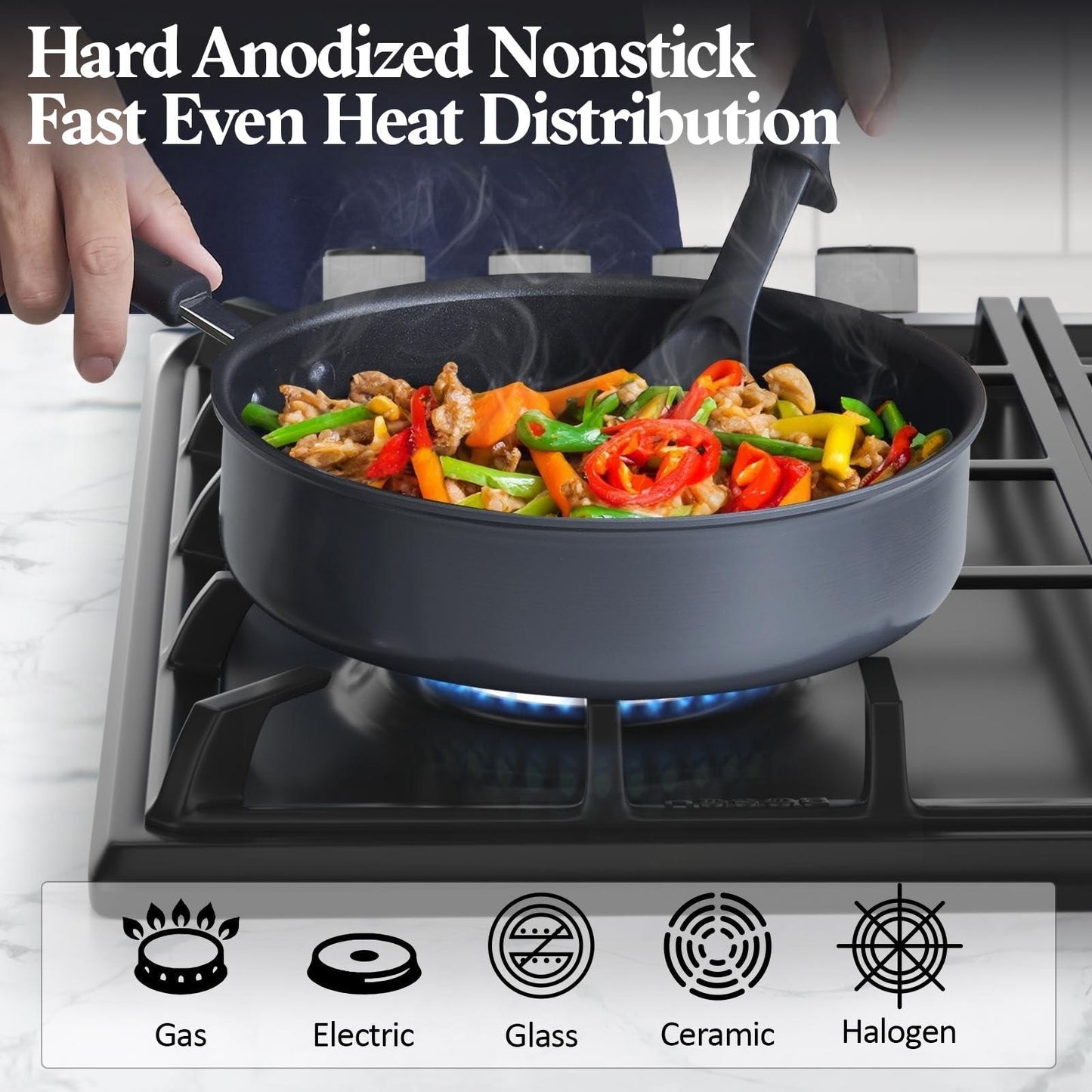 Cook N Home 2635 3 Quart/24cm Anodized Nonstick Saute Pan, 3 Quarts, Black - CookCave