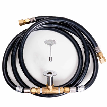 Celestial Natural Gas Connection Kit, High Flow for High BTU Fire Pits, Large Diameter Hose, Quarter Turn Chrome Key Valve, 1/2 inch NPT Tapered Threads, for DIY Gas Fire Pit Burner Pan Installation - CookCave