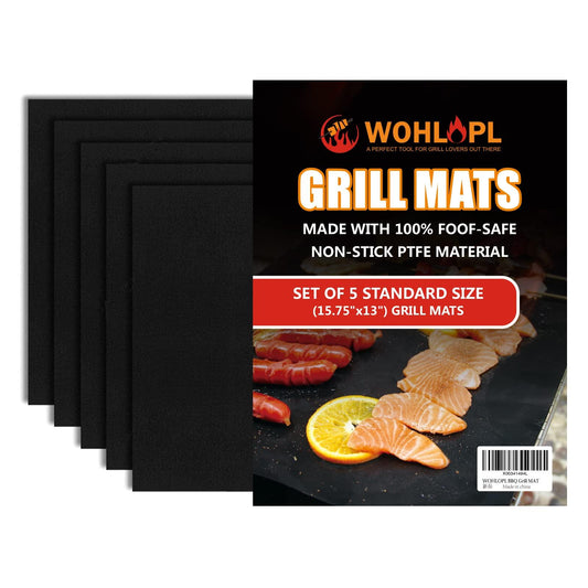 BBQ Grill Mat, Heavy Duty BBQ Grilling Mats for Outdoor Grill, Non Stick, Reusable, Easy to Clean, 15.7 x 12.9 Inch, Set of 5 - CookCave