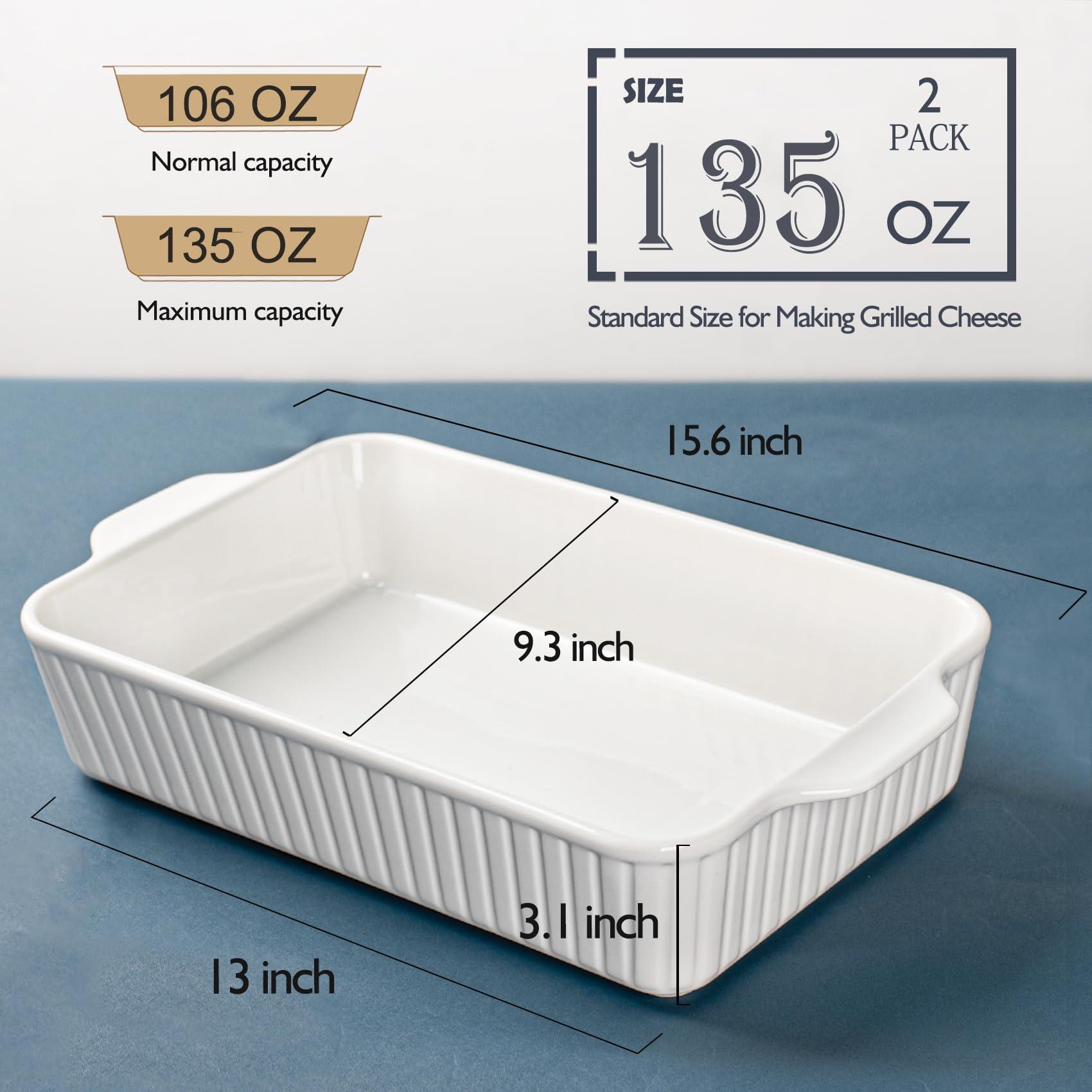 Casserole Dishes for Oven 9x13,2 Pack Ceramic Baking Dish Large & Deep,135 OZ Casserole Dish Set with Handles Durable Bakeware for Lasagna, Roasts, Cake Cooking, Lasagna Pan Sets Nonstick-Microwave - CookCave