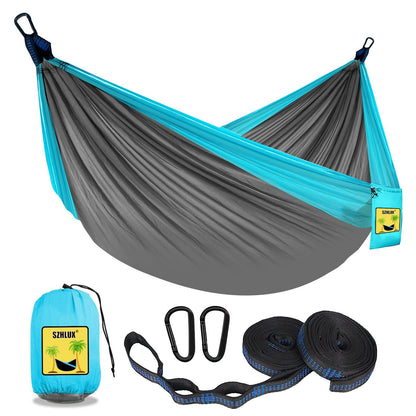SZHLUX Camping Hammock Double & Single Portable Hammocks with 2 Tree Straps and Attached Carry Bag,Great for Outdoor,Indoor,Beach,Camping,Light Grey / Sky Blue - CookCave