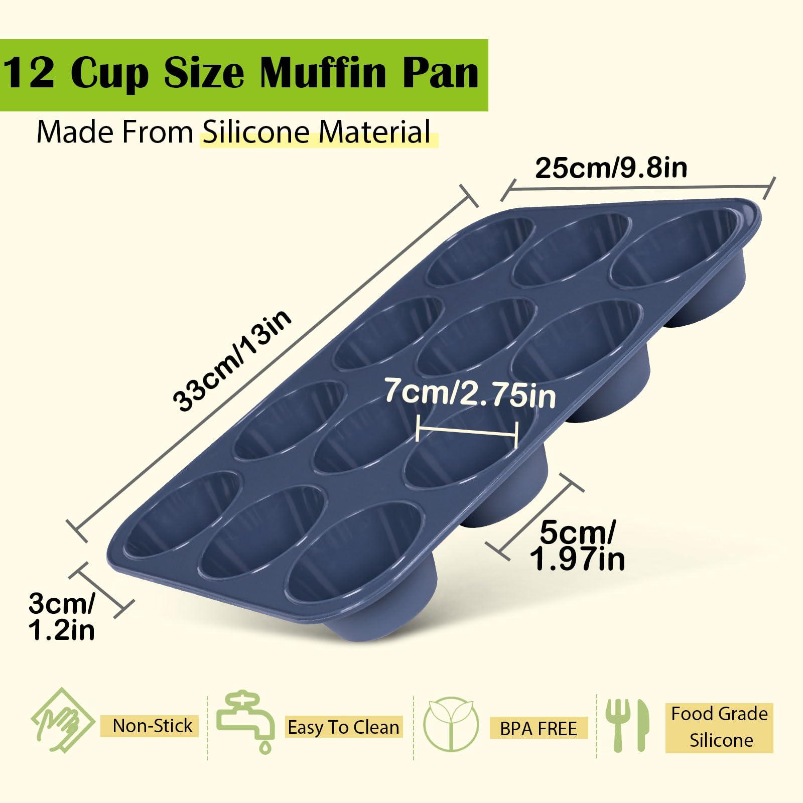 Vnray Silicone Muffin Baking Pan & Large Cupcake Tray 12 Cup - Nonstick Cake Molds/Tin, Silicon Bakeware, BPA Free, Dishwasher & Microwave Safe (12 Cup Size, Grey) - CookCave