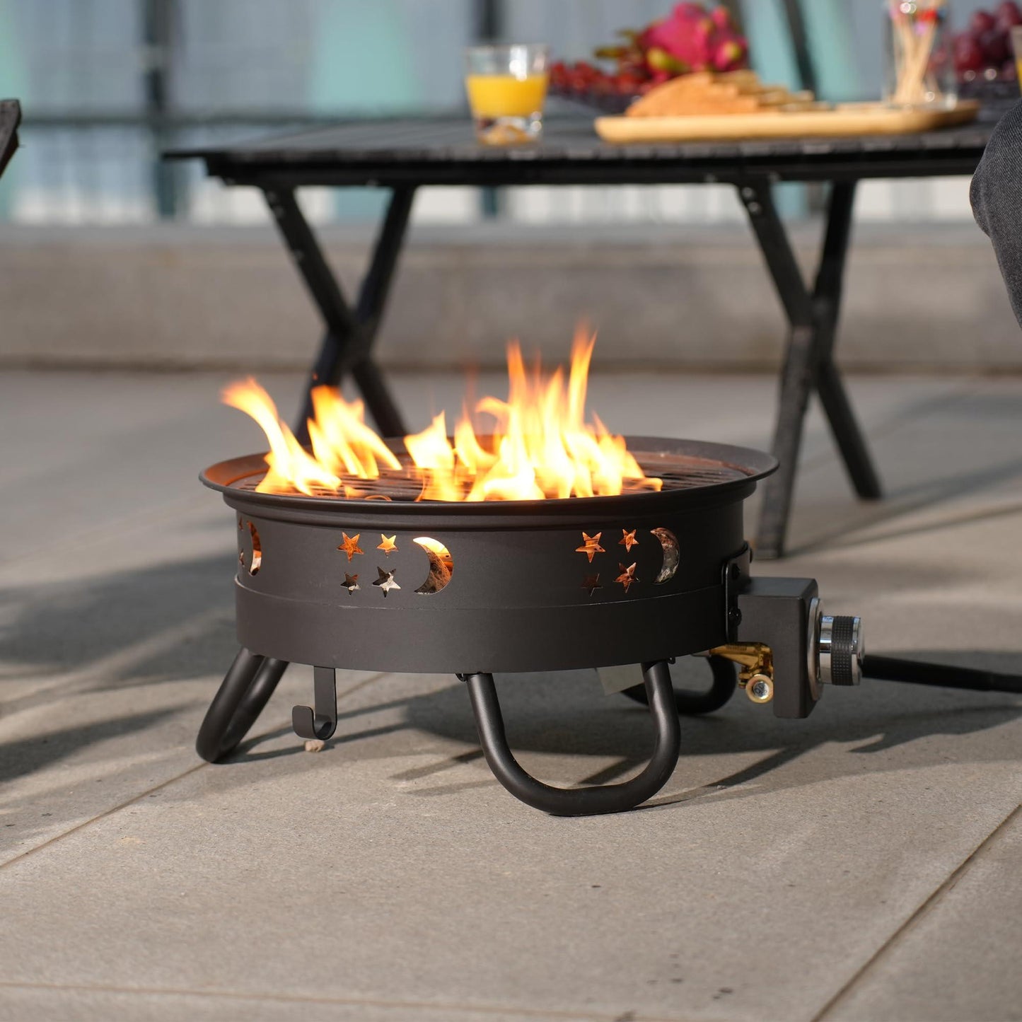 BOVONO Portable Propane Gas Fire Pit, Firepits for Camping, Perfect for Travel, RV, 17-inch 58,000 BTU with Carrying Bag and Volcanic Stone - CookCave