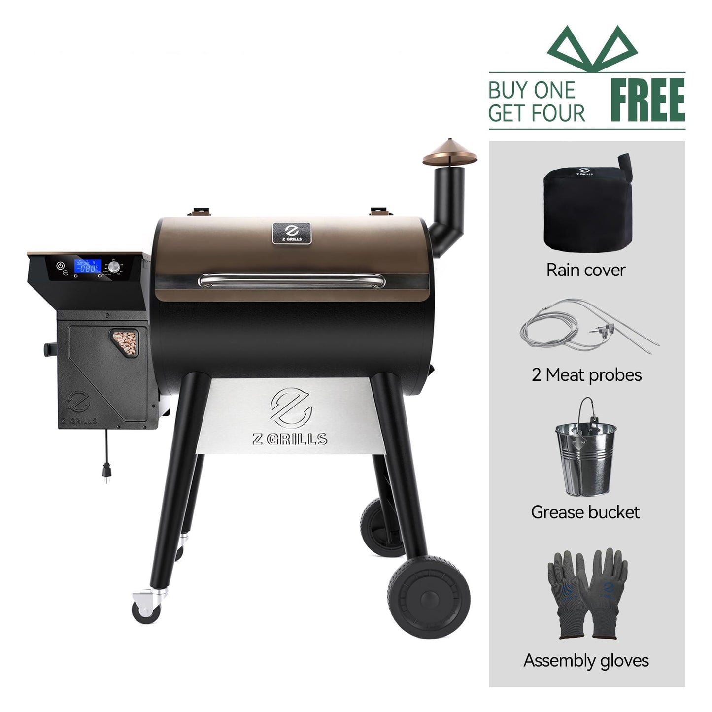Z GRILLS Wood Pellet Grill Smoker with PID 2.0 Controller, 700 Cooking Area, Meat Probes, Rain Cover for Outdoor BBQ, 7002C - CookCave