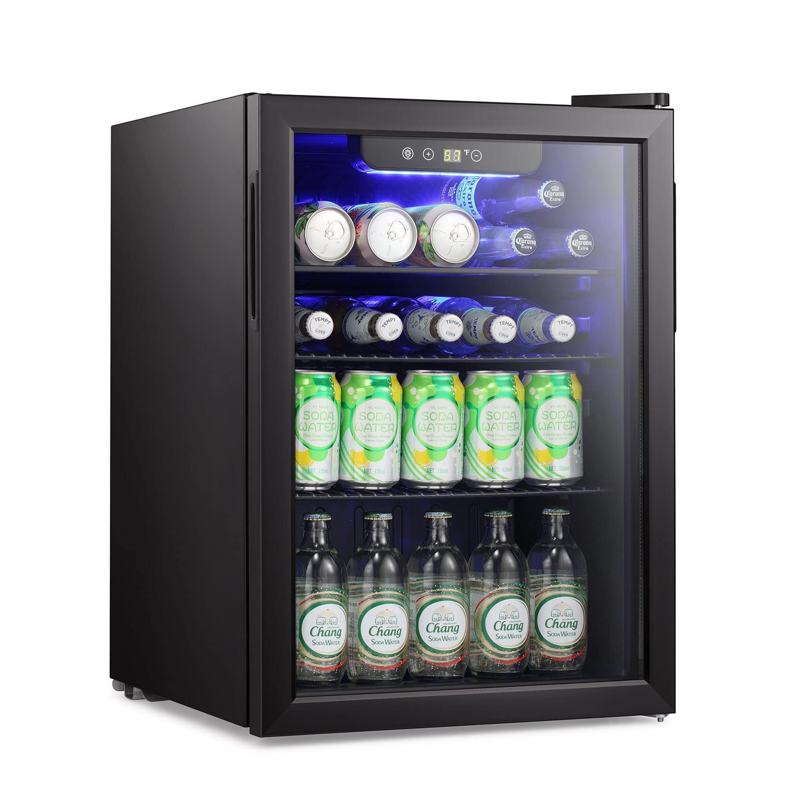 Antarctic Star Mini Fridge-95 Can Beverage Refrigerator Wine Cooler Clear Front Glass Door Small Drink Touch Screen for Soda Beer Bar Office Home 2.6 cu.ft…… - CookCave