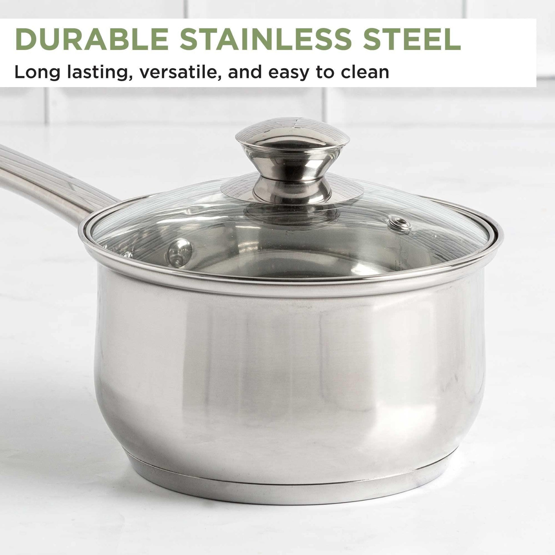 Ecolution Stainless Steel Sauce Pan with Encapsulated Bottom Matching Tempered Glass Steam Vented Lids, Made Without PFOA, Dishwasher Safe, 2-Quart, Silver - CookCave