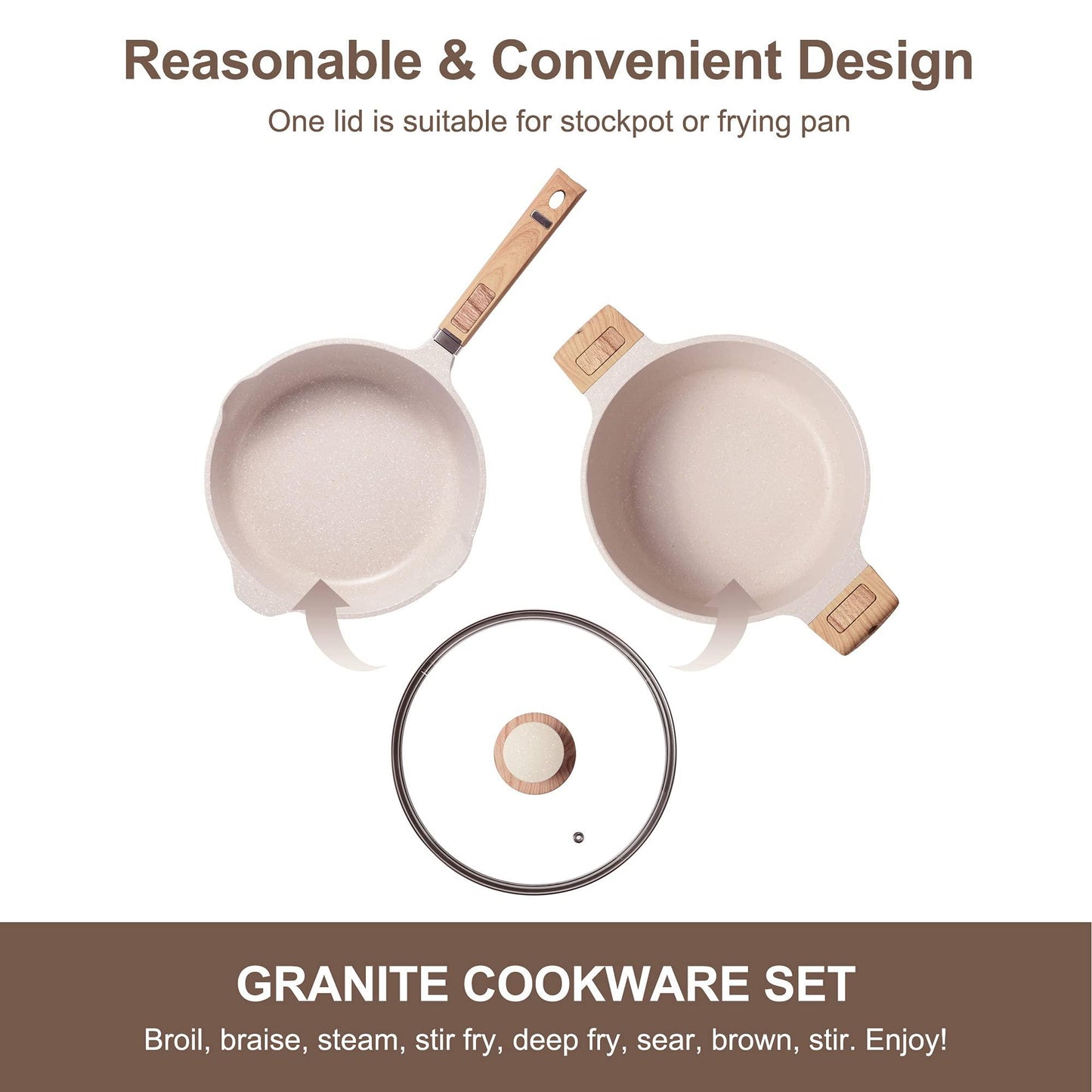 Pots and Pans Set - Nonstick Kitchen Cookware + Bakeware Set Granite Kitchenware Set, Induction Cookware Sets with Frying Pan Stockpot Saucepan Basket Cookie Sheet and Baking Pans for Gift - CookCave