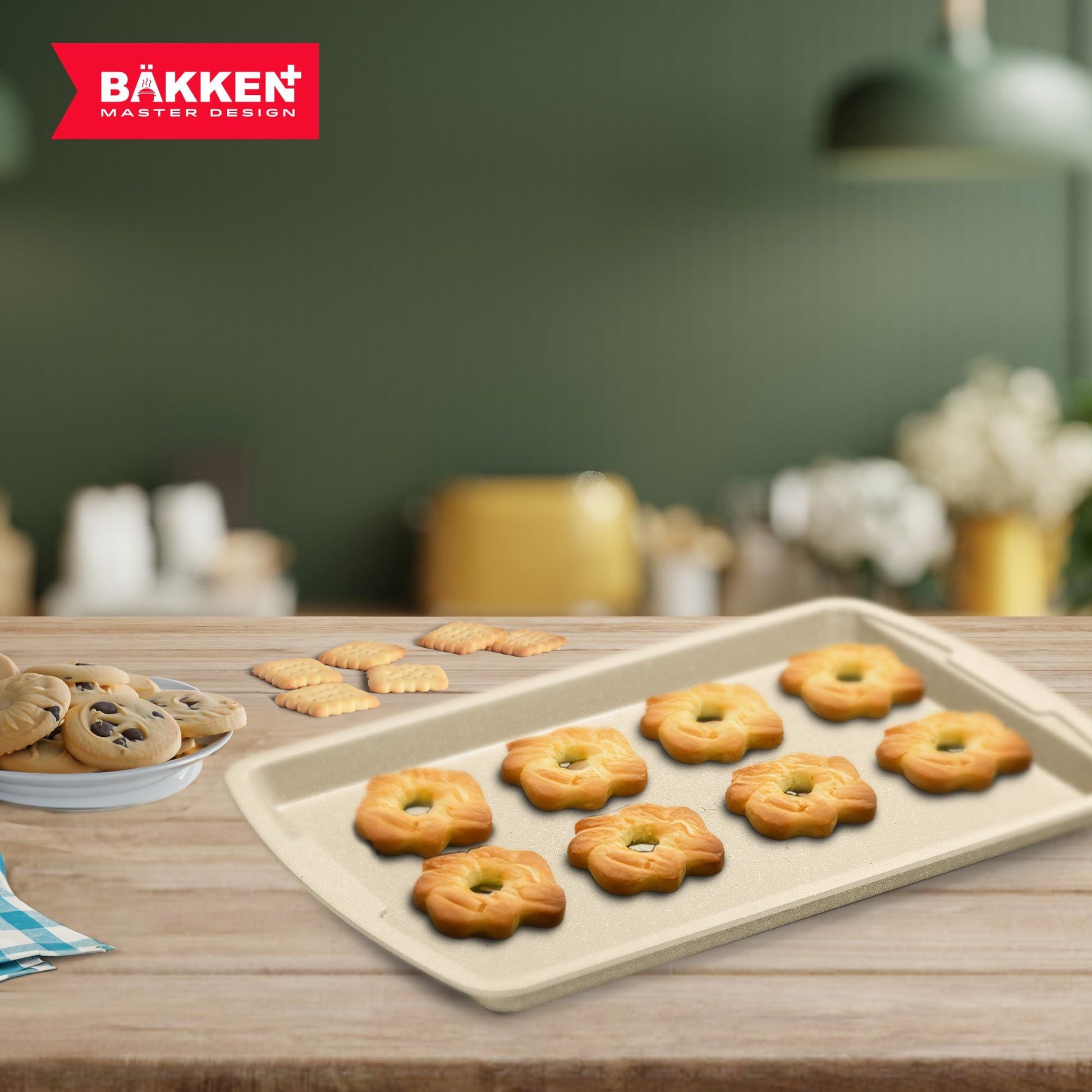 Bakken Swiss Cookie Sheet 3 Piece Set - Non-Stick, Stackable Baking Pans, White marble Deluxe Ceramic Coating – Dishwasher Safe - for Home Baking - CookCave