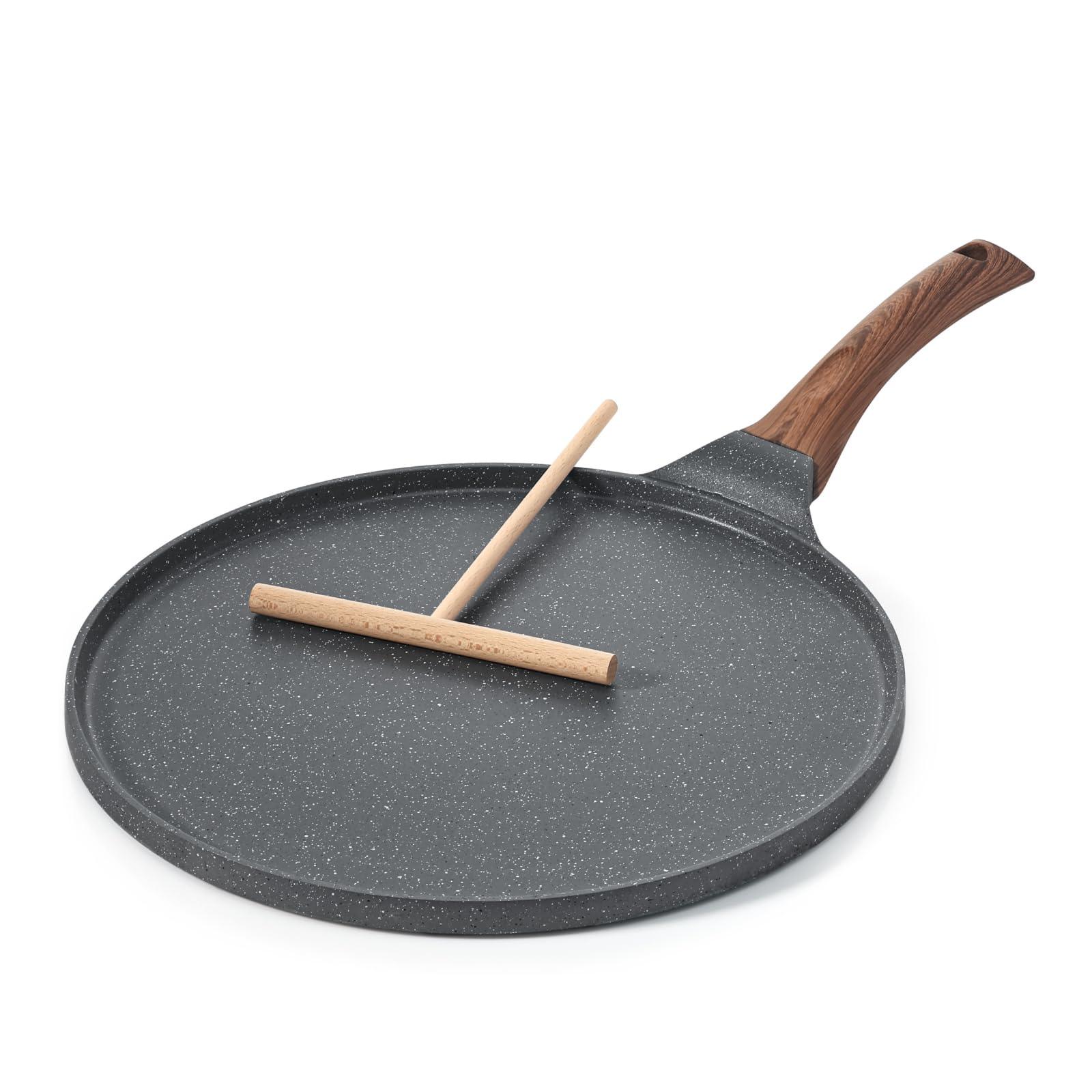 SENSARTE Nonstick Crepe Pan, Swiss Granite Coating Dosa Pan Pancake Flat Skillet Tawa Griddle 12-Inch with Stay-Cool Handle, Induction Compatible, PFOA Free - CookCave