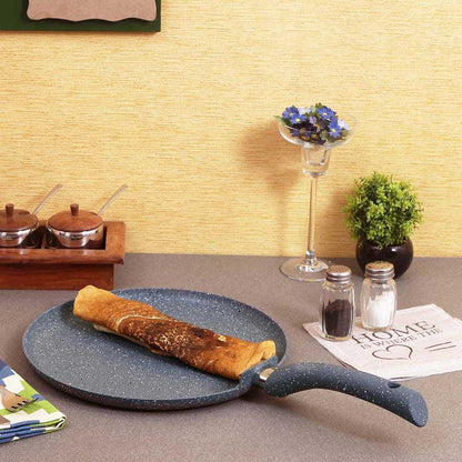 Wonderchef Granite Non-Stick Dosa Tawa | Induction Bottom | Soft-Touch Handles | Virgin Grade Aluminium | PFOA/Heavy Metals Free | 3.5mm | 28cm Non Stick Tawa | Grey - CookCave