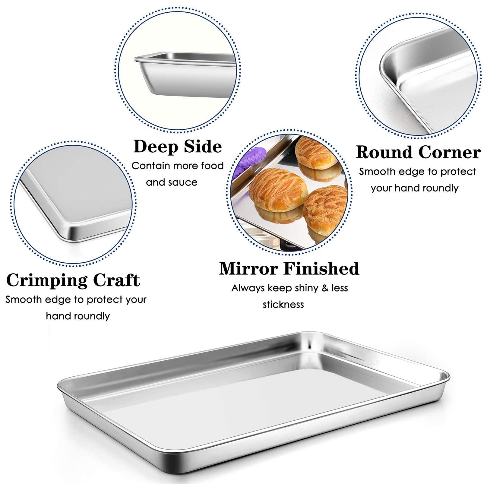 P&P CHEF Large Baking Sheet, Stainless Steel Cookie Sheet Baking Pan Tray, Rectangle 16''x12''x1'', Healthy & Non Toxic, Mirror Finish & Dishwasher Safe - CookCave