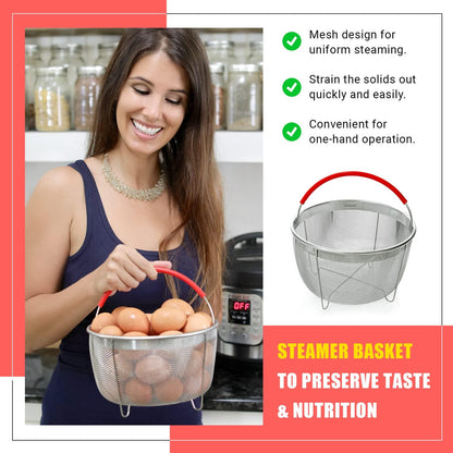 Original Salbree Steamer Basket for 8 quart Instant Pot Accessories, Stainless Steel Strainer and Insert fits IP Insta Pot, Instapot 8 qt, Other Pressure Cookers & Pots, with Handle [3qt 6qt avail] - CookCave