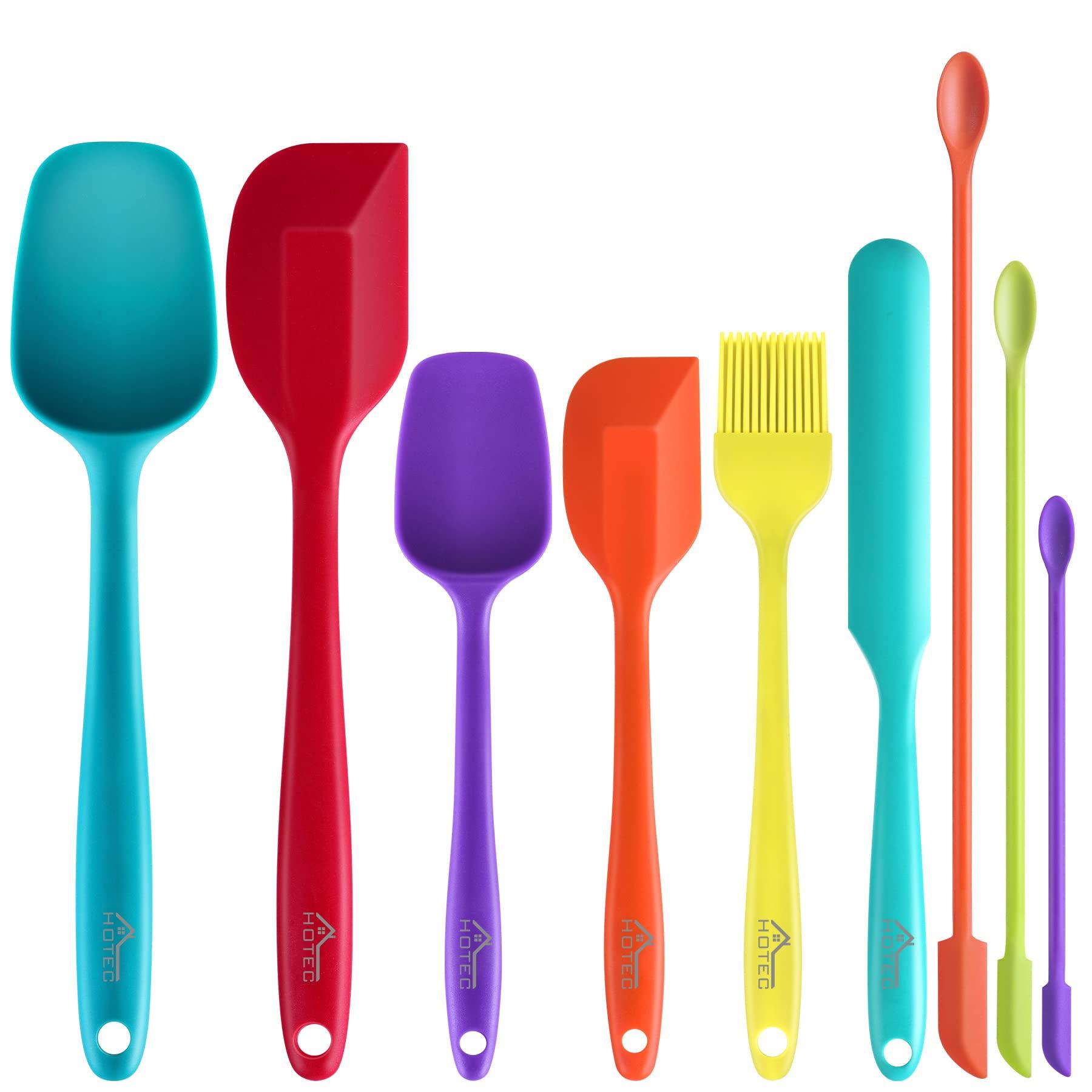 HOTEC Silicone Spatula Set Kitchen Utensils for Baking Cooking Mixing Heat Resistant Non Stick Cookware Food Grade BPA Free Dishwasher Safe (Multi-Color) Set of 9 - CookCave