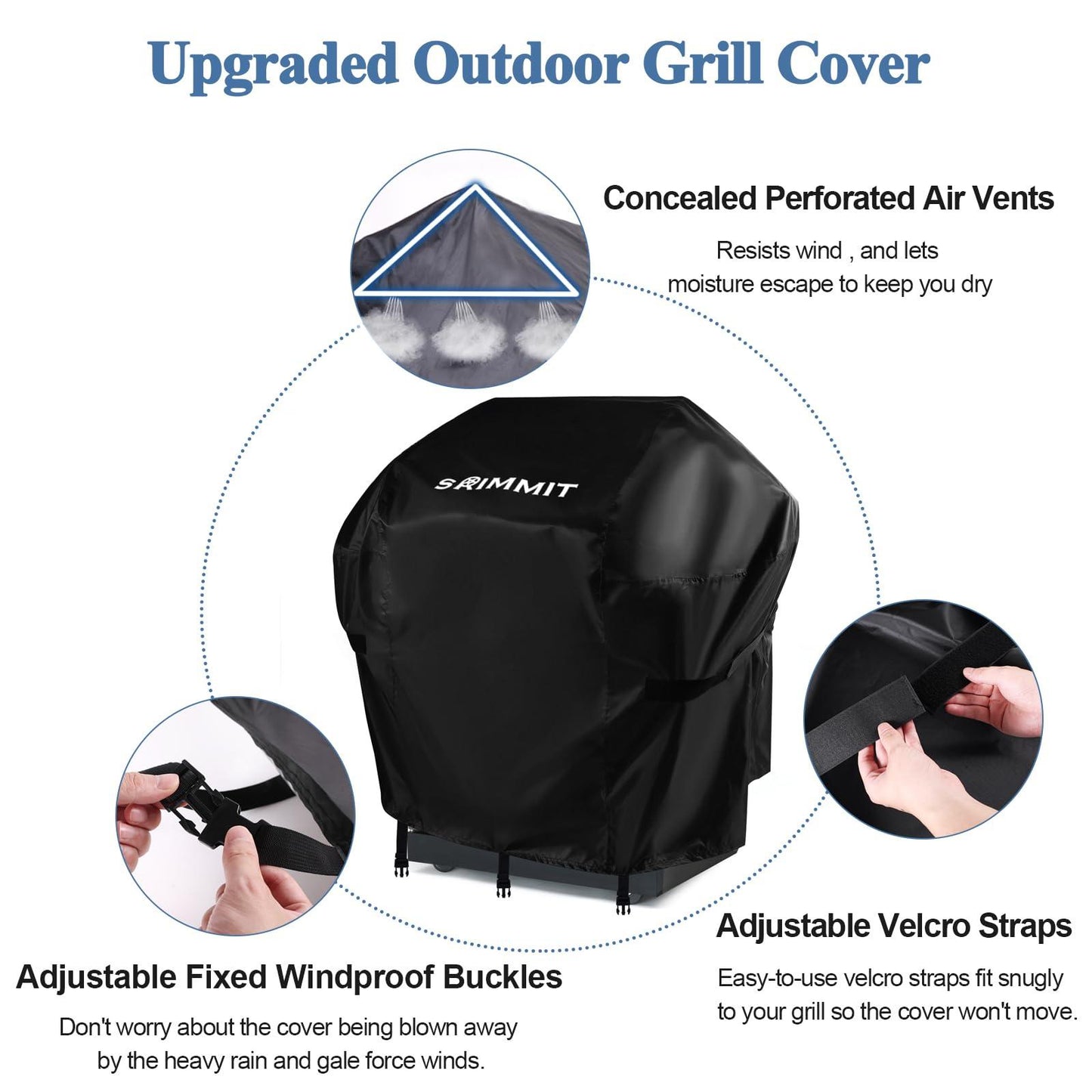 BBQ Cover for Outdoor Grill,SRIMMIT BBQ Grill Covers with Velcro Straps and Windproof Buckles，UV & Fade Resistant, Nano Coating for Weber Spirit II 200 Series, Spirit 200, Spirit II E210 Gas Grill - CookCave