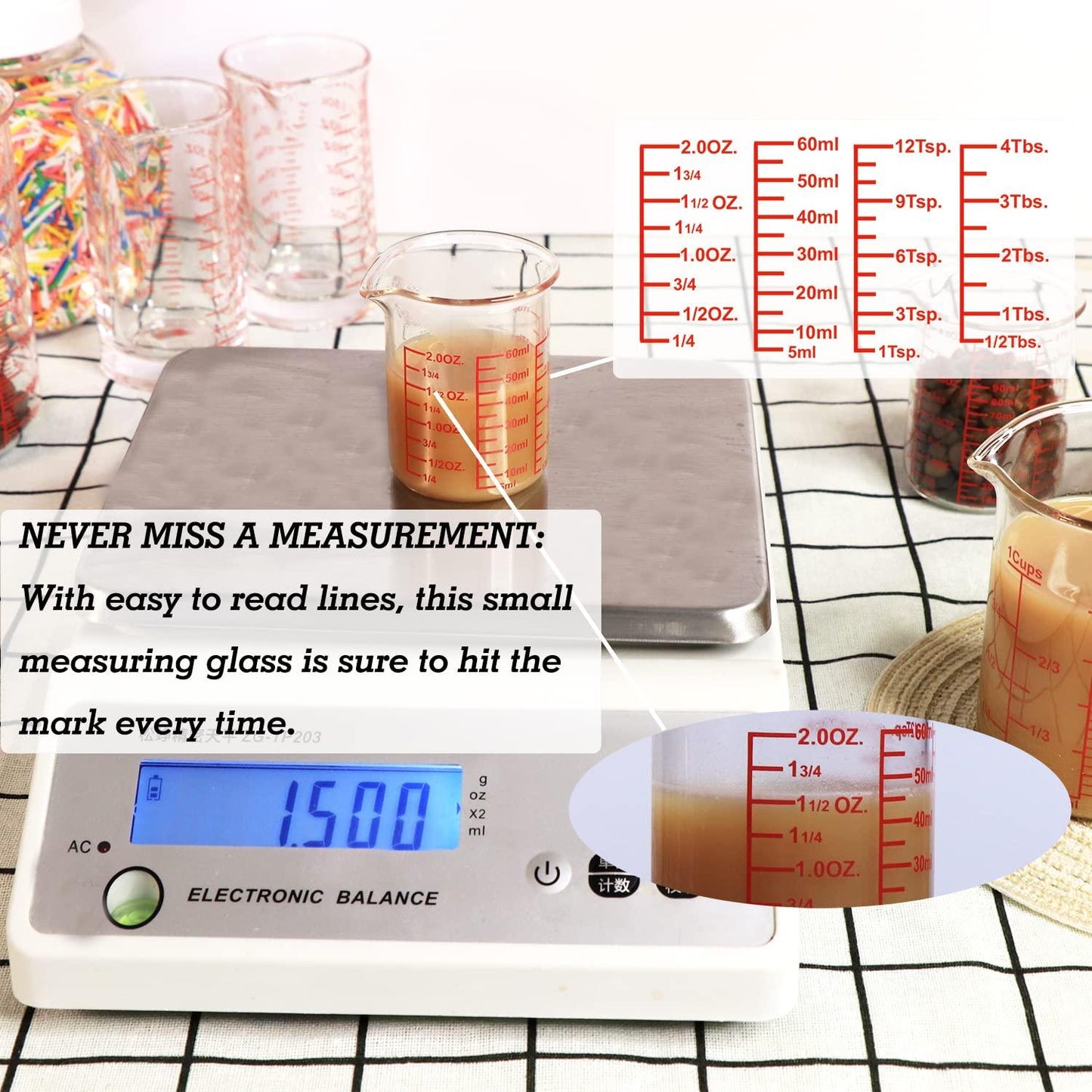 Ackers BORO3.3 High Borosilicate Glass Measuring Cup Set-V-Shaped Spout，Includes 60ml(2OZ), 120ml(4OZ), and 250ml(8OZ) Glass Measuring Beaker for Kitchen or Restaurant, Easy to Read - CookCave