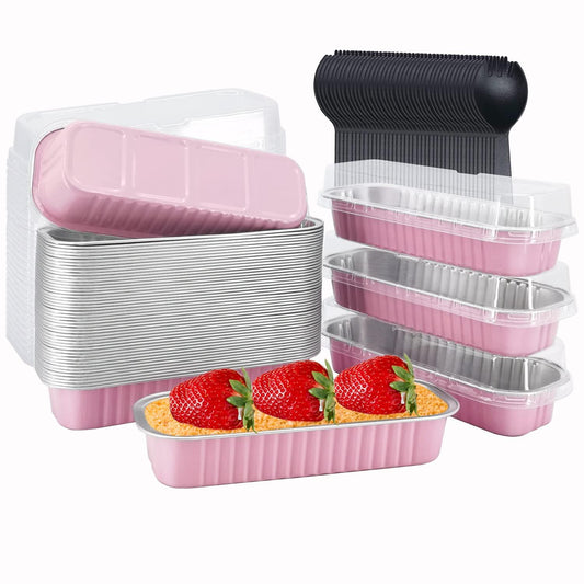 LNYZQUS Mini Loaf Pans With Lids 50 Pack, 6.8oz Rectangle Aluminum Foil Baking Pans Tins Containers,Disposable Ramekins Baking Cups Muffin Tins Cupcake Cups For Mini Cake Bread Loaf -Pink - CookCave