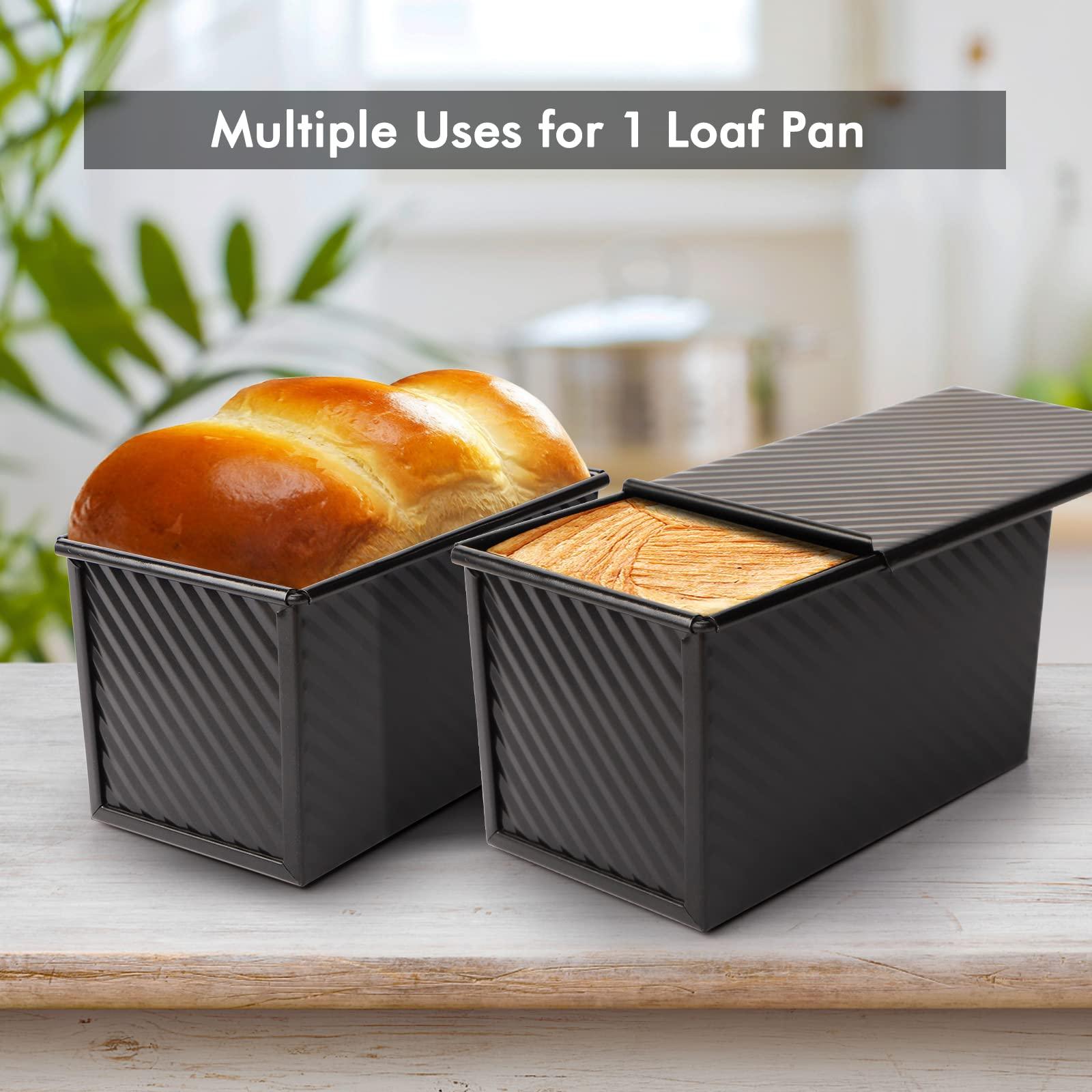 Beasea Pullman Loaf Pan with Lid, 2 Pack Non-Stick Black Bread Pan 1 lb Carbon Steel Bread Toast Box Mold with Cover for Bakeware Bread, Baking Tools Bread Toast Pan Oven Baking - CookCave