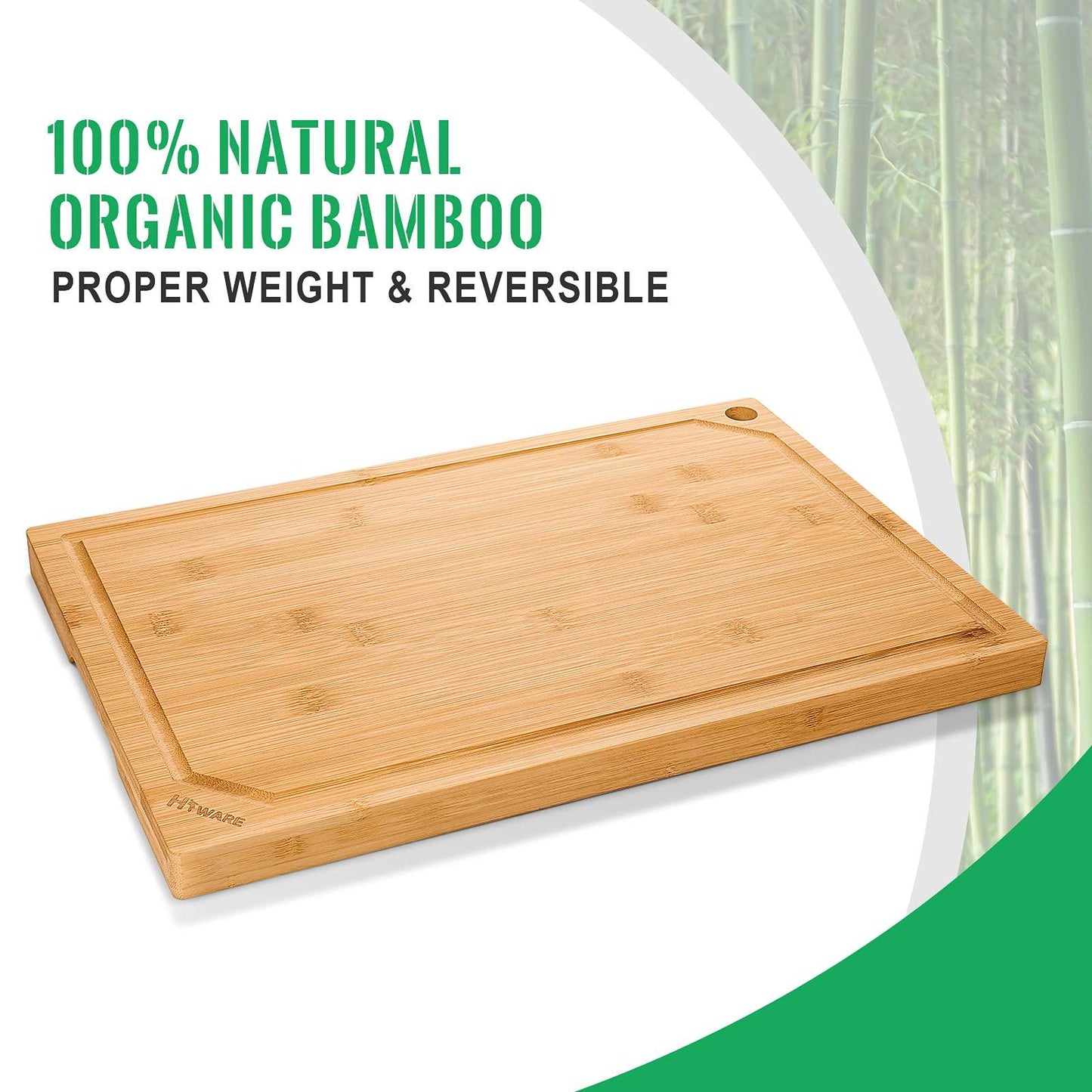 Hiware Extra Large Bamboo Cutting Board for Kitchen, Heavy Duty Wood Cutting Boards with Juice Groove, 100% Organic Bamboo, Pre Oiled, 18" x 12" - CookCave