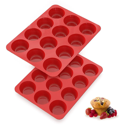 SILIVO Silicone Muffin Pans Nonstick 12 Cup(2 Pack) - 2.5 inch Silicone Cupcake Pan - Silicone Baking Molds for Homemade Muffins, Cupcakes and Egg Bites - 12 Cup Muffin Tin - CookCave