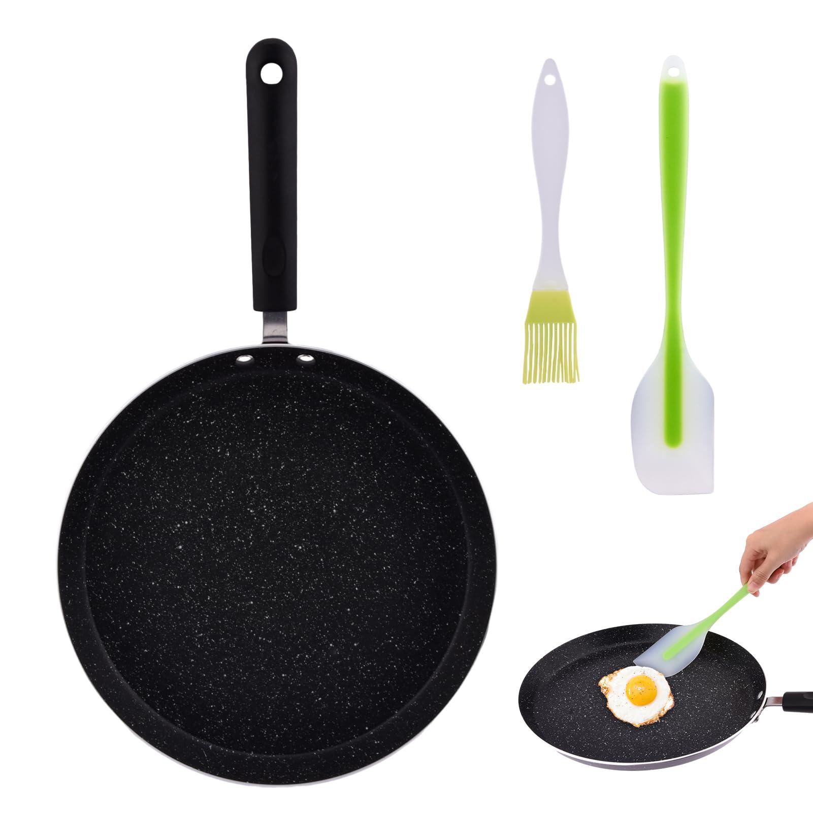 OTJENL Nonstick Crepe Pan, 11 Inch Griddle Pan with Scraper & Oil Brush, Griddle Pancake Pan Tortilla Pan, for Cooking Eggs, Frying, Grill, Omelettes, Easy Clean - CookCave