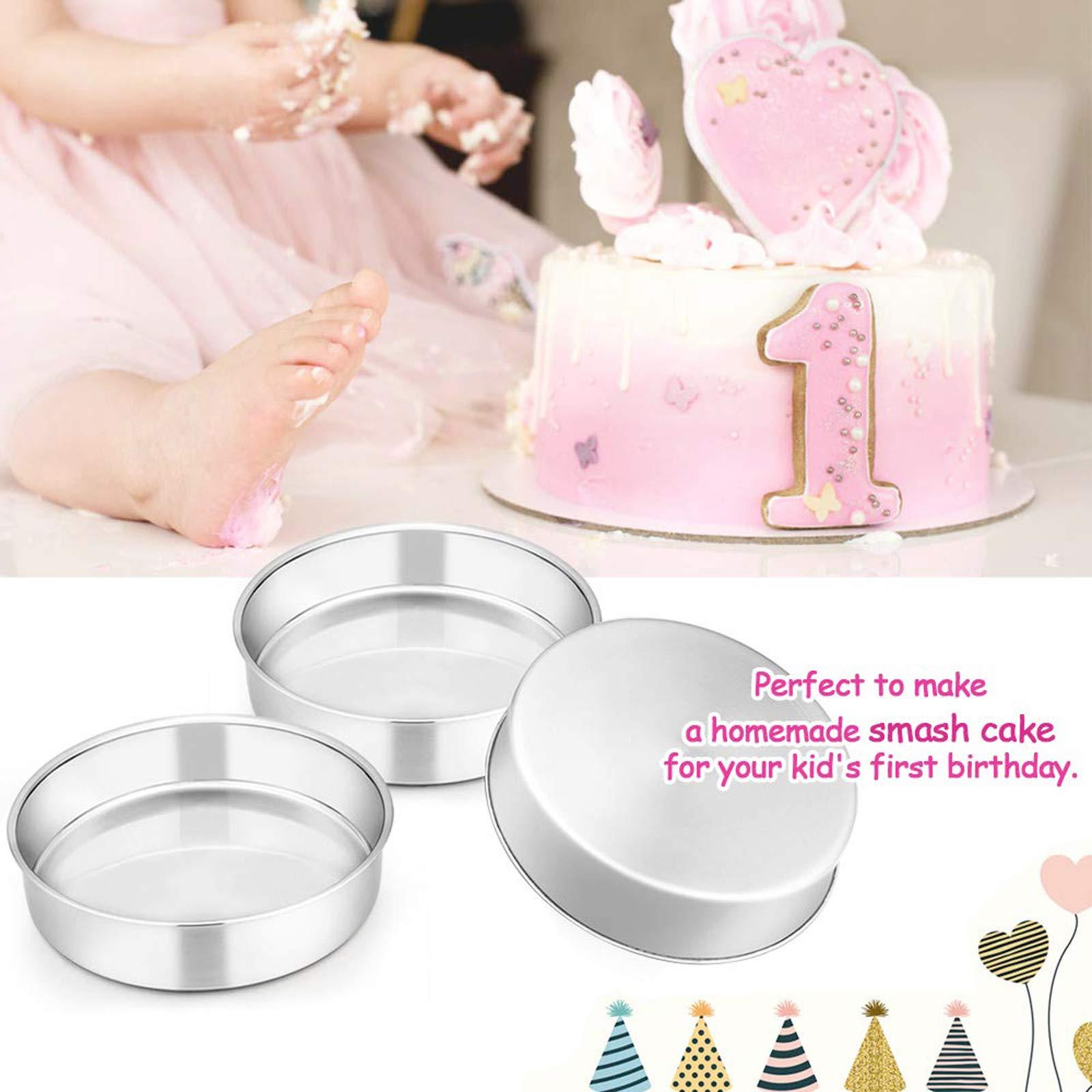 E-far 6 Inch Cake Pan Set of 3, Stainless Steel Round Smash Cake Baking Pans Tins, Non-Toxic & Healthy, Mirror Finish & Dishwasher Safe - CookCave