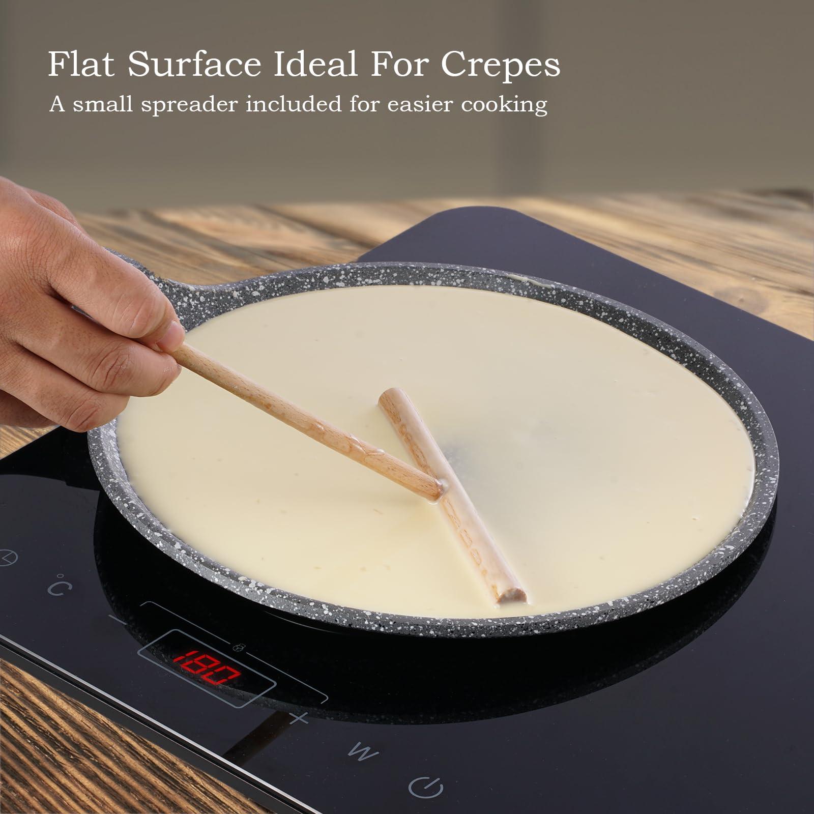 ACTIV CUISINE Nonstick Crepes Pan, Pancake Pan Skillet with Ceramic Coating 9.5 Inch Flat Skillet Tawa Dosa Tortilla Pan with Spreader Compatible with All Stovetops, PFOA-Free, Ashley Grey - CookCave