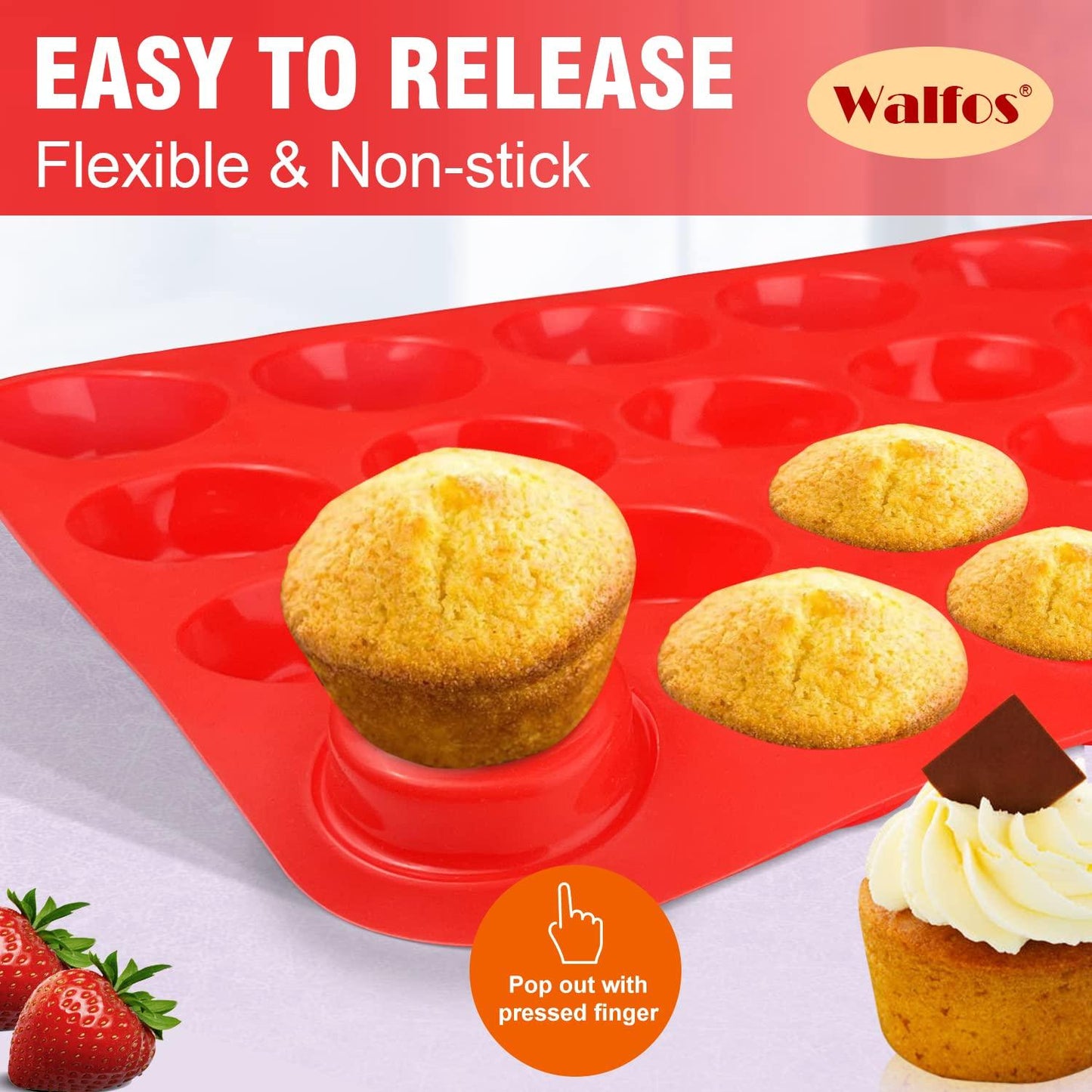 Walfos Silicone Cupcake Pan Set, 2-Piece Mini 24 Cups Muffin Baking Pan, BPA Free and Dishwasher Safe, Non-stick , Great for Making Muffin Cakes, Fat Bombs - CookCave