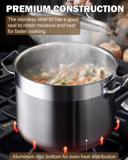 Cooks Standard Stockpots Stainless Steel, 20 Quart Professional Grade Stock Pot with Lid, Silver - CookCave
