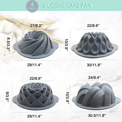 Tongjude 4 Pieces Silicone Fluted Cake Pans, Tube Baking Pan, Silicone Molds for Homemade Cake, Bread and Jello, BPA Free, Grey - CookCave