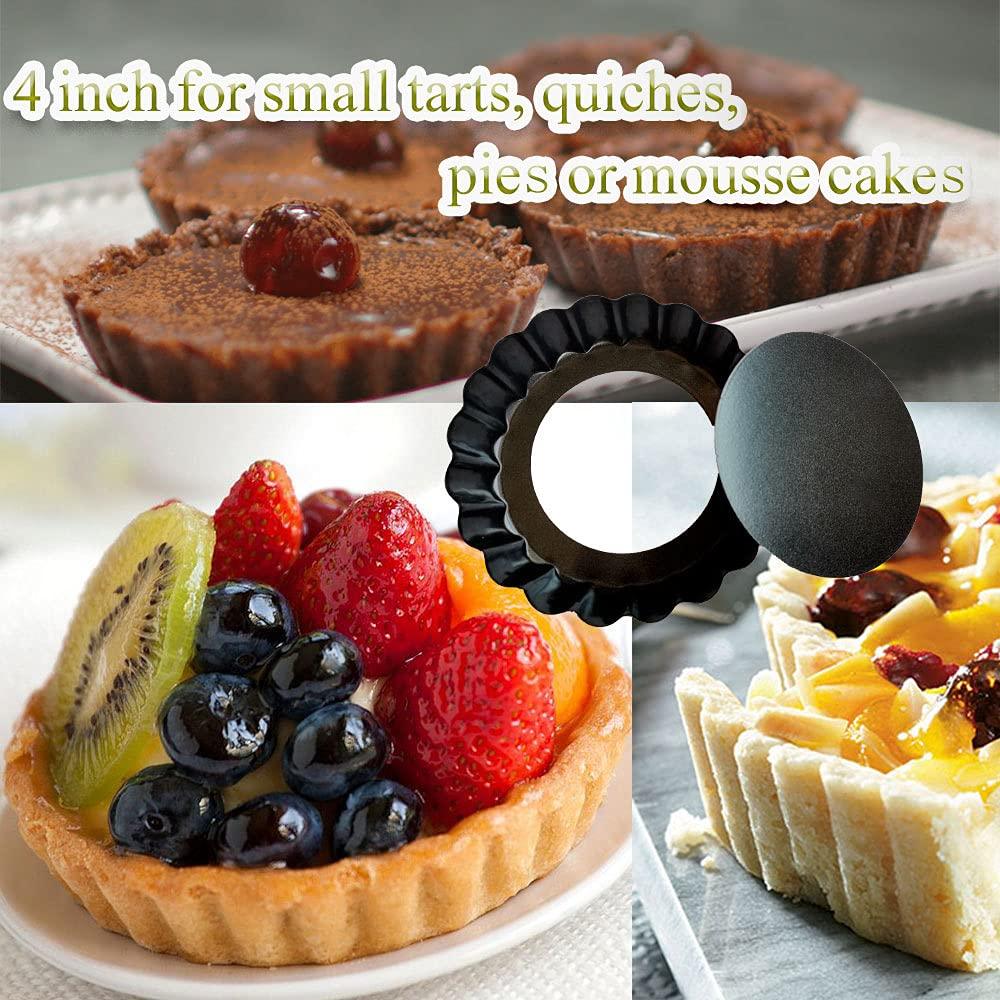 DATANYA 8 Pack Tart Pan 9.5 Inch & 4 Inch Mini Tart Pans Removable Bottom Quiche Pan Non-Stick Deep Baking Dish Pie Pan Heavy Duty Carbon Steel for Mousse Cakes, Dessert Baking- 1 Silicone Oil Brush - CookCave