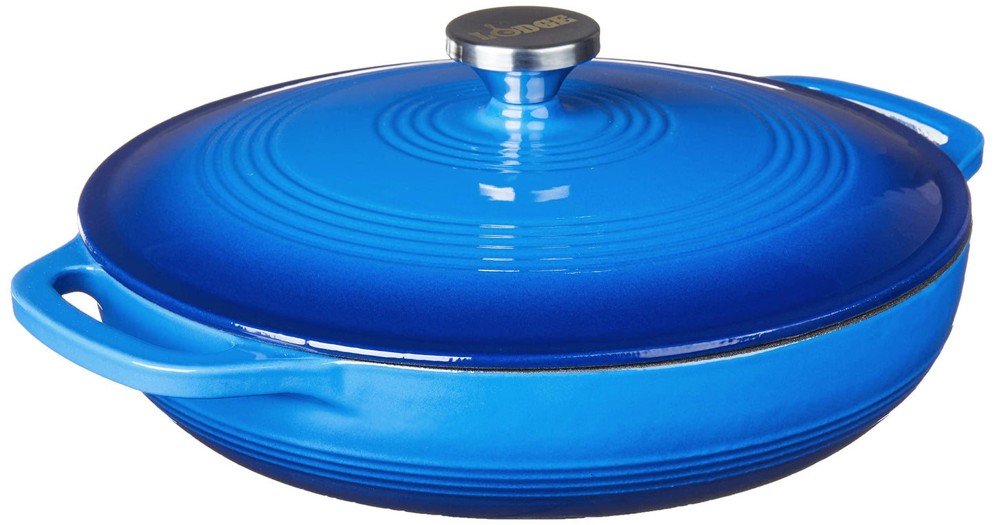 Lodge 3.6 Quart Enameled Cast Iron Oval Casserole With Lid – Dual Handles – Oven Safe up to 500° F or on Stovetop - Use to Marinate, Cook, Bake, Refrigerate and Serve – Caribbean Blue - CookCave