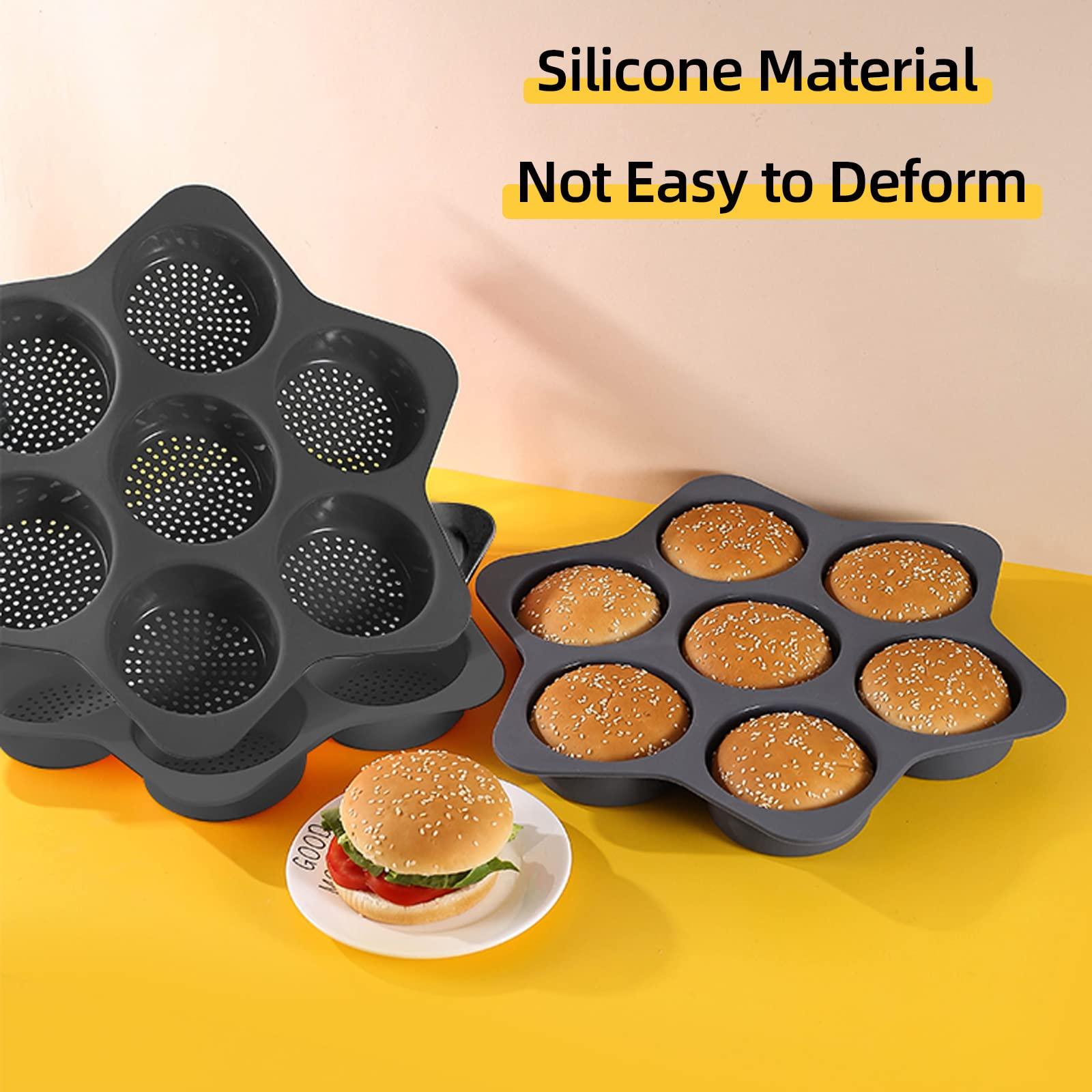 atrccs Silicone Hamburger Bun Mold 7 cavity loaf pan Non Stick Baking Pannon-stick pan easy to release household silicone food baking New Baking tool (black) - CookCave