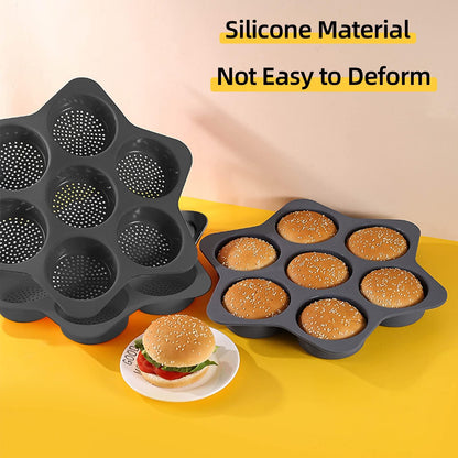 atrccs Silicone Hamburger Bun Mold 7 cavity loaf pan Non Stick Baking Pannon-stick pan easy to release household silicone food baking New Baking tool (black) - CookCave