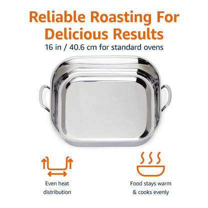 Amazon Basics Stainless Steel Rectangular Roasting Pan with Rack, 16-Inch - CookCave
