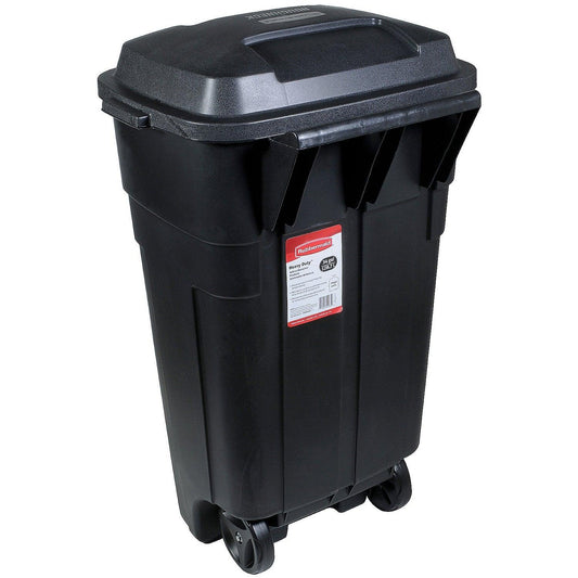Rubbermaid Roughneck Heavy-Duty Wheeled Trash Can with Lid, 34-Gallon, Black, for Outdoor Use - CookCave