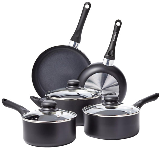 Amazon Basics Non-Stick Cookware 8-Piece Set, Pots and Pans, Black - CookCave