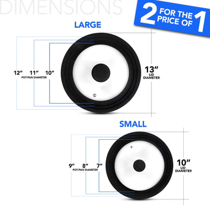 Modern Innovations Universal Lids (Set of 2) Fits 7 to 12-Inch Cookware, Silicone Replacement Pan Lid, Glass Top Covers for Skillets, Pots, Frying Pans, Cast Iron, CrockPot - Black - CookCave