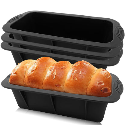 Inn Diary Silicone Bread Loaf Pan Non-Stick Loaf Pans for Baking Bread Silicone Easy Release Baking Pan for Homemade Bread Meatloaf Cakes Brownies 4 Pack Black - CookCave