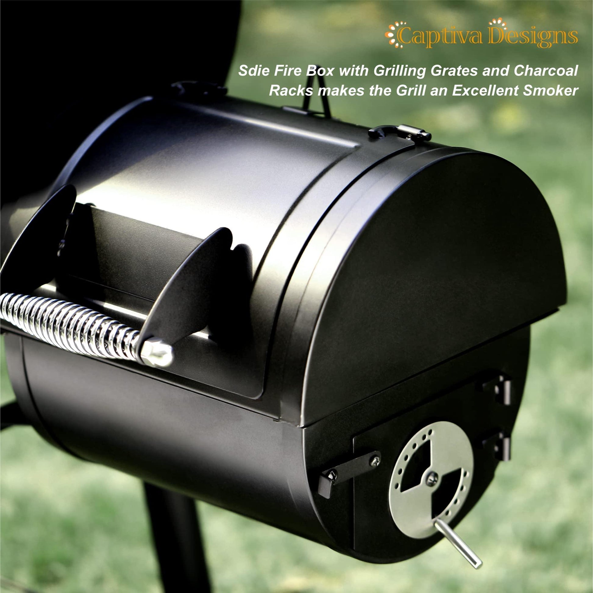 Captiva Designs Charcoal Grill with Offset Smoker, All Metal Steel Made Outdoor Smoker, 512 sq.in Cooking Area, Best Combo for Outdoor Garden Patio and Backyard Cooking - CookCave