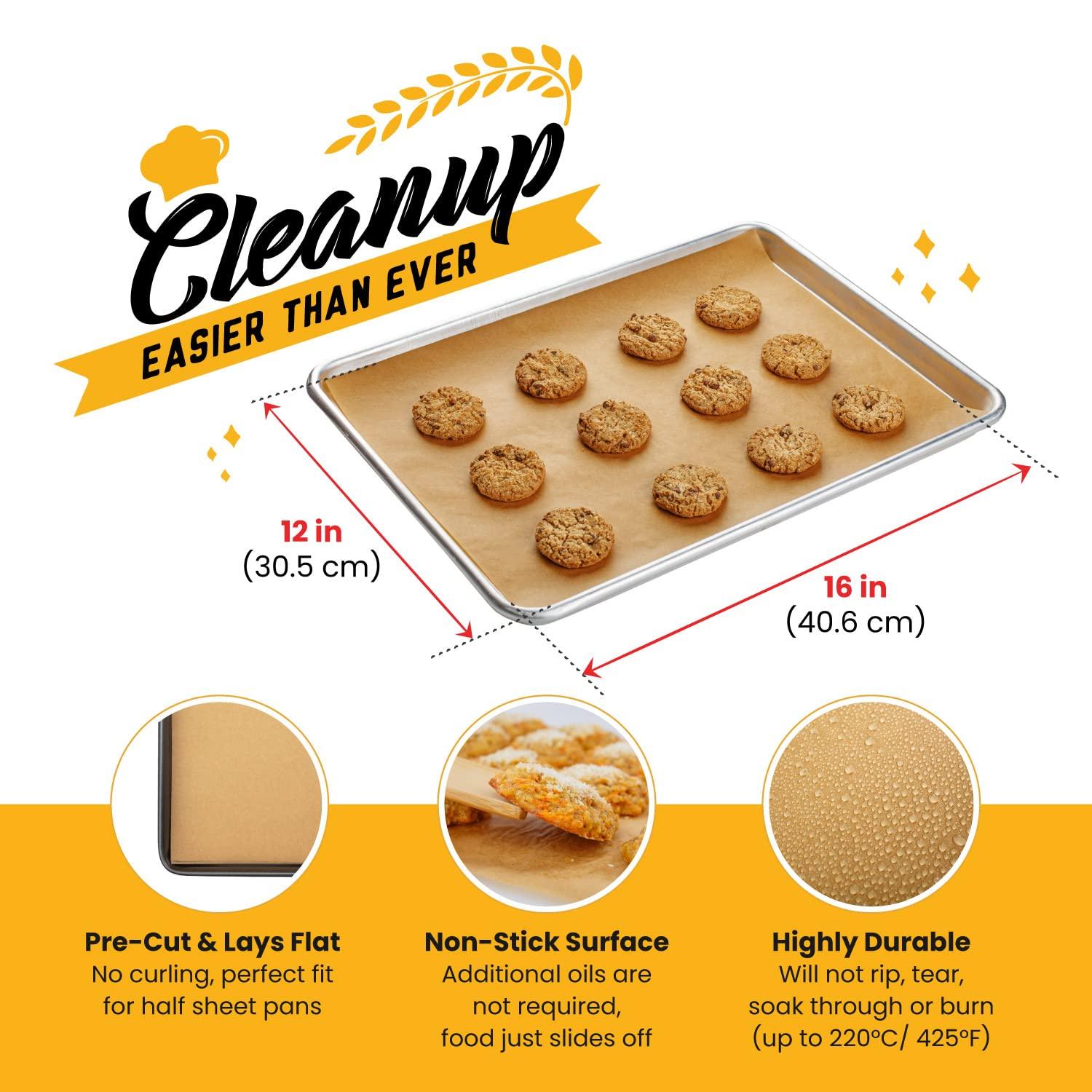 Parchment Paper Baking Sheets by Baker's Signature | Precut Non-Stick & Unbleached - Will Not Curl or Burn - Non-Toxic & Comes in Convenient Packaging - 12x16 Inch Pack of 120 - CookCave