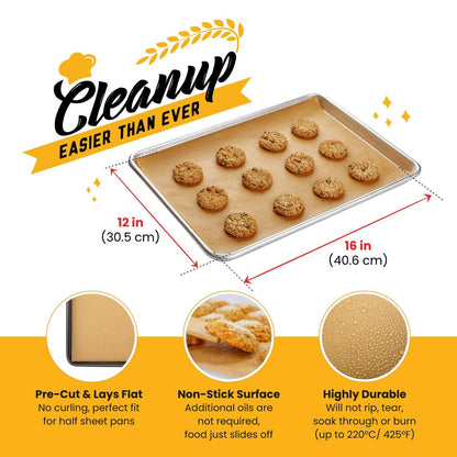 Parchment Paper Baking Sheets by Baker's Signature | Precut Non-Stick & Unbleached - Will Not Curl or Burn - Non-Toxic & Comes in Convenient Packaging - 12x16 Inch Pack of 120 - CookCave