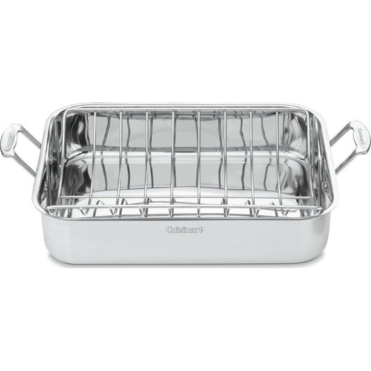 Cuisinart 16-Inch Roaster, Chef's Classic Rectangular Roaster with Rack, Stainless Steel, 7117-16URP1 - CookCave
