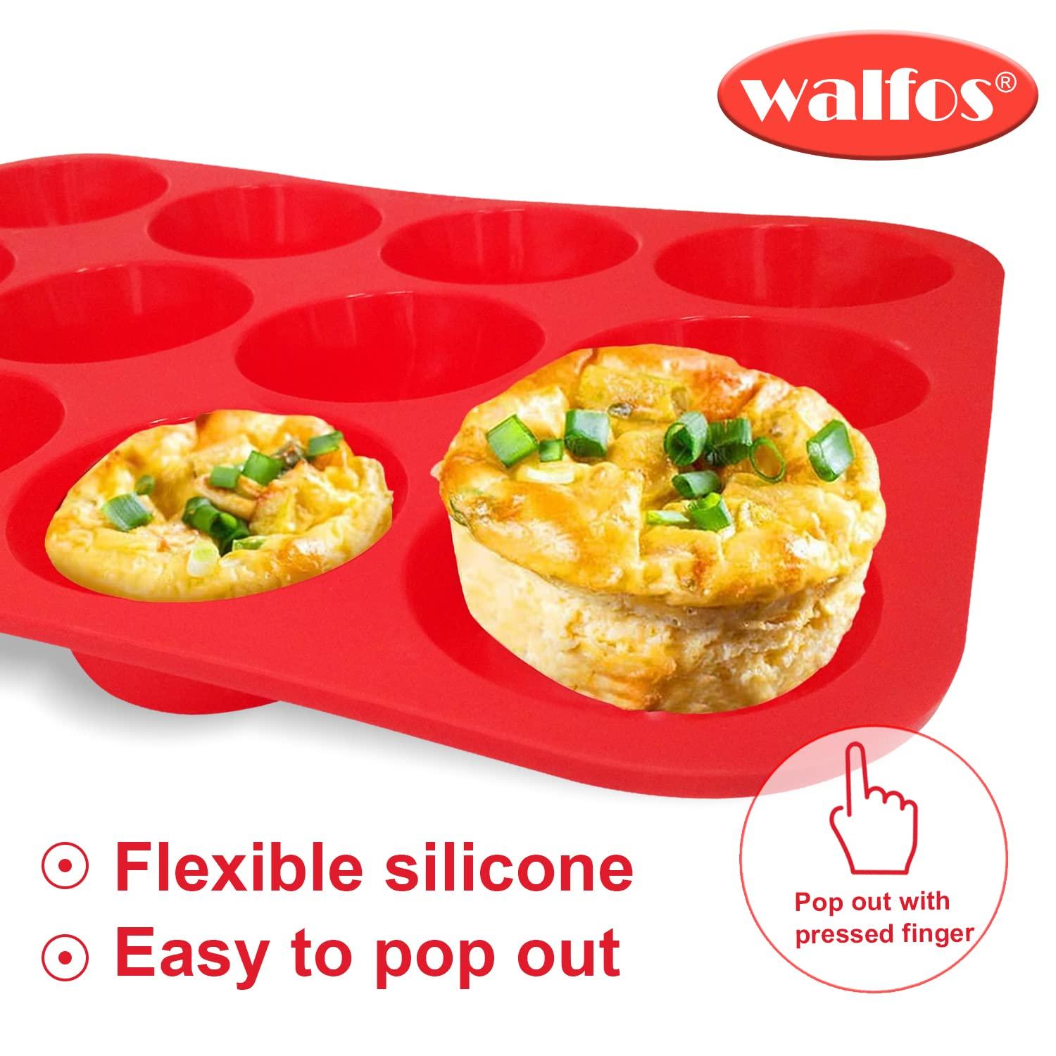 Walfos Silicone Muffin Pan - 12 Cups Regular Silicone Cupcake Pan, Non-stick Silicone Great for Making Muffin Cakes, Tart, Bread - BPA Free and Dishwasher Safe - CookCave