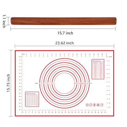 Vinoil Rosewood Rolling Pin with Pastry Mat Set for Dough, 16 inch French Wood Roller for Baking Pizza, Pie and Cookie - CookCave