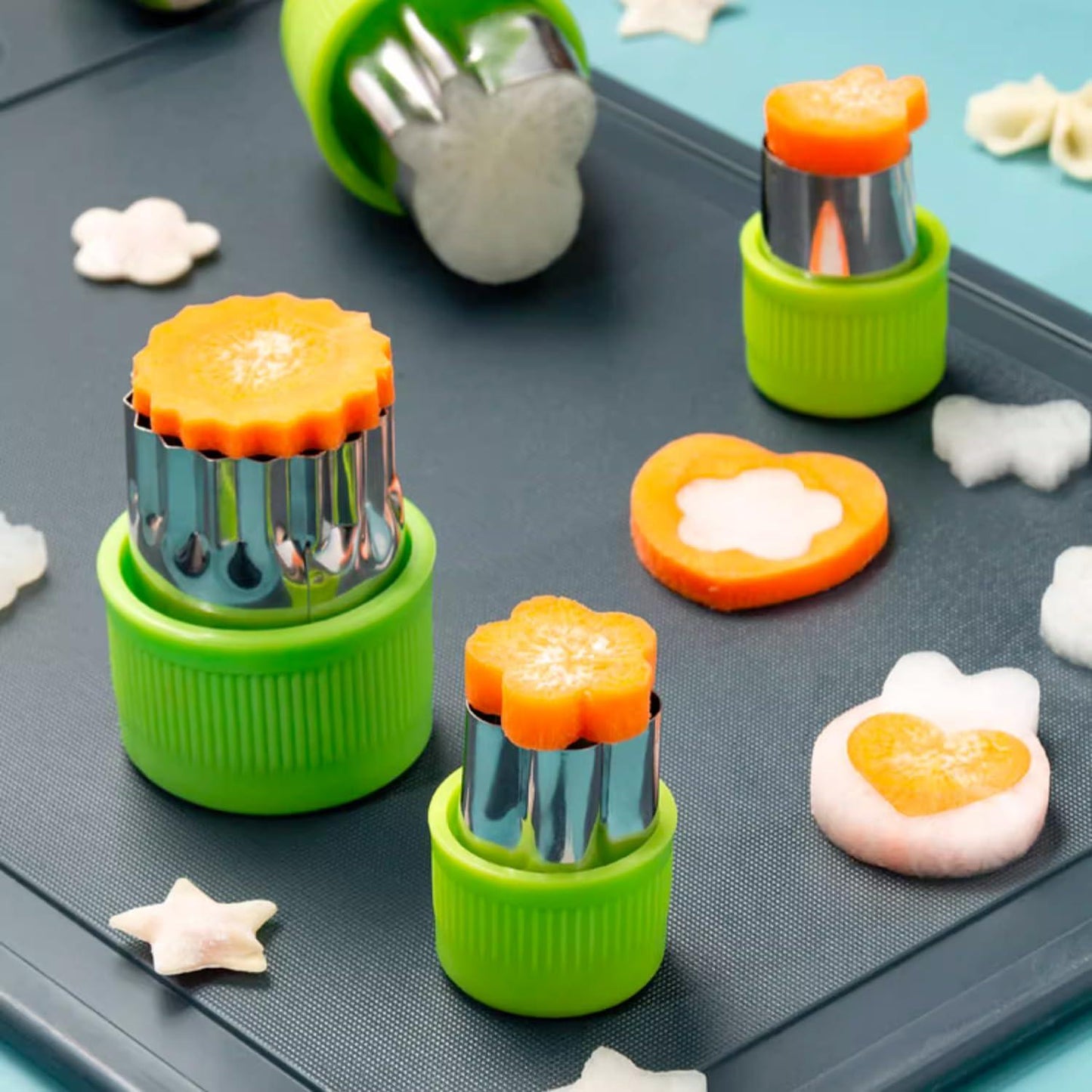 Mini Vegetable Cutter Shapes Set, Mini Pie, Fruit and Cookie Pastry Stamps Mold for Kids Baking and Food Supplement Tools Accessories, Green 9 Pcs - CookCave