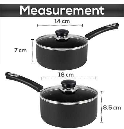 Utopia Kitchen Nonstick Saucepan Set with Lid - 1 Quart and 2 Quart Multipurpose Pots Set Use for Home Kitchen or Restaurant (Grey-Black) - CookCave