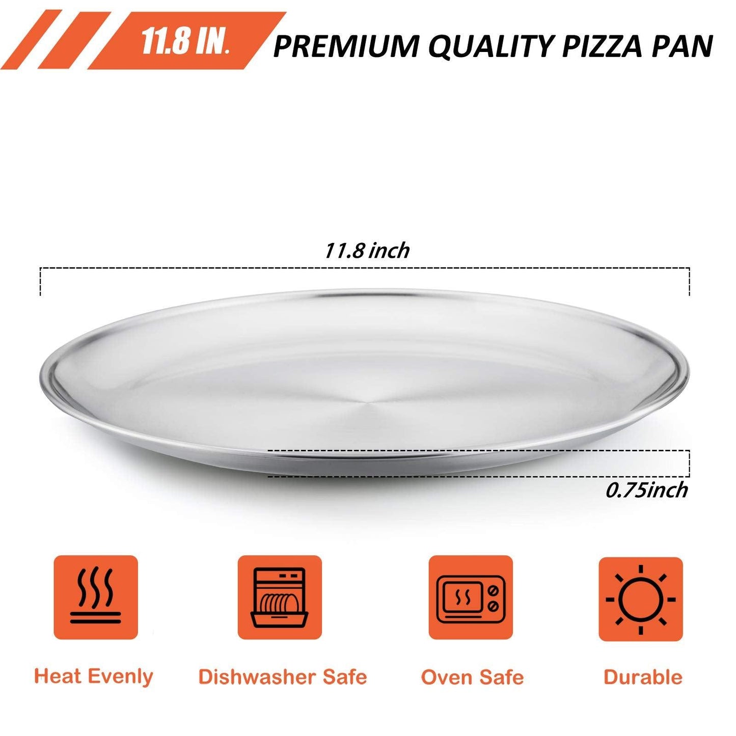 E-far 12 Inch Pizza Pan Set of 2, Stainless Steel Pizza Pie Pan Tray Platter, Healthy Metal Pizza Baking Cooking Pan for Oven, Dishwasher Safe - CookCave