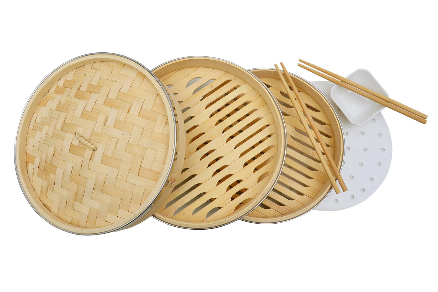 Two tier Bamboo steamer with steel ring - CookCave