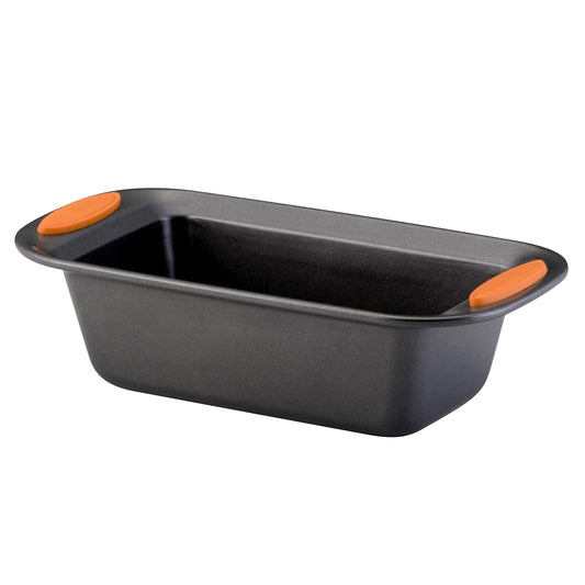 Rachael Ray Yum-o! Bakeware Oven Lovin' Nonstick Loaf Pan, 9-Inch by 5-Inch Steel Pan, Gray with Orange Handles - CookCave