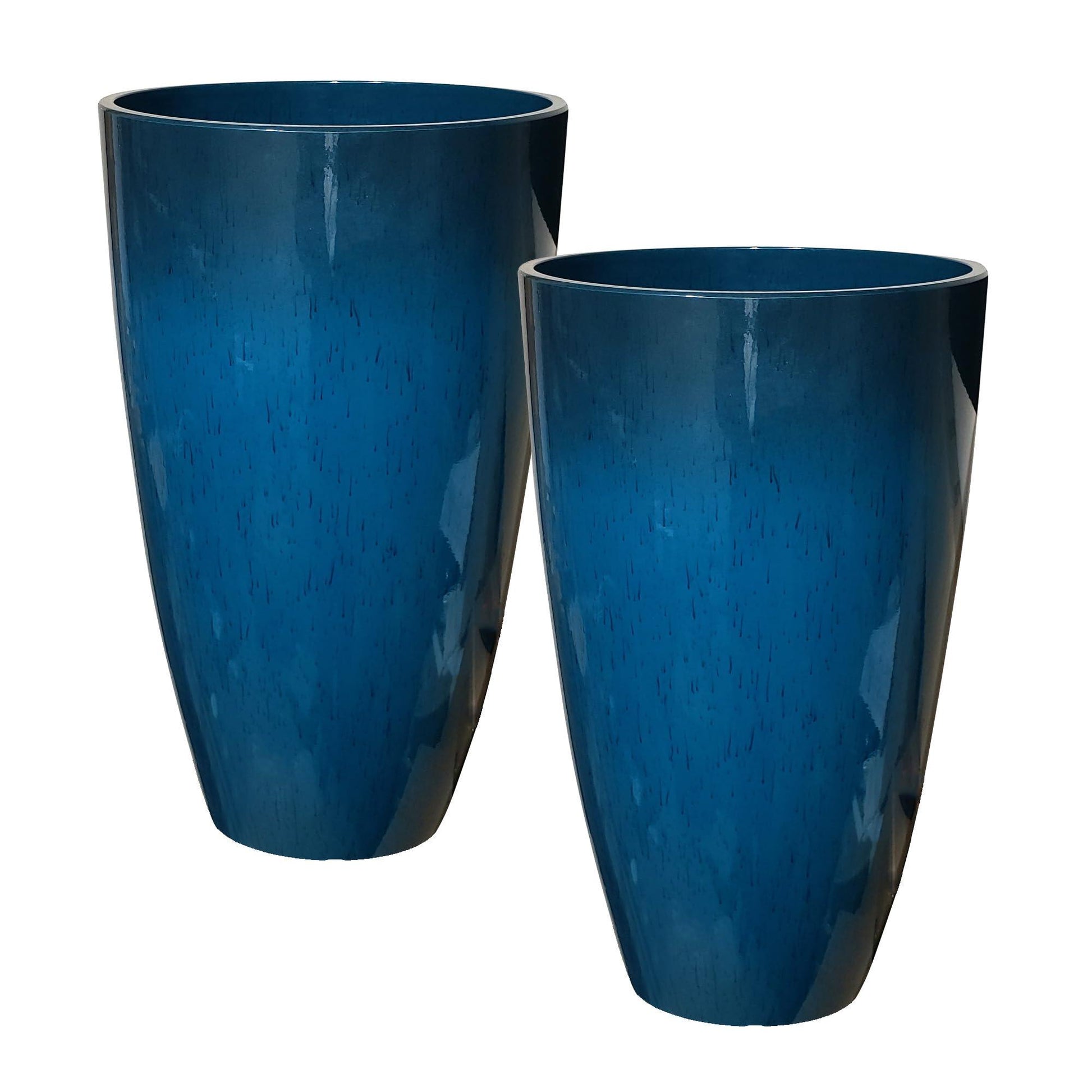 RUBBER BOND Plastic Plant Pots 2 Pack - Modern Indoor/Outdoor Planters for Home Decor - Weather-Resistant Large Flower Pots - Lightweight 22 Inches Tall Planters - Blue Glossy Round Pots for Plants - CookCave